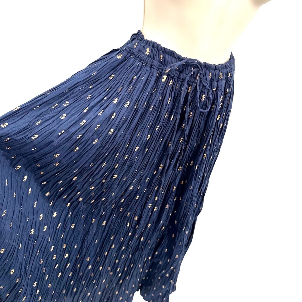 NWT Sudha Boho Navy With Gold Floral Print Maxi Skirt OS - Picture 3 of 10